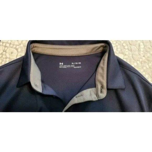 Under Armour Polo Golf Shirt Blue Heat Gear Loose Wicking Mens XL EUC - Picture 5 of 5